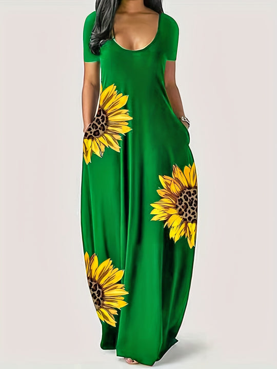 Damen Maxikleid mit floralen Akzenten und praktischen Taschen R&B