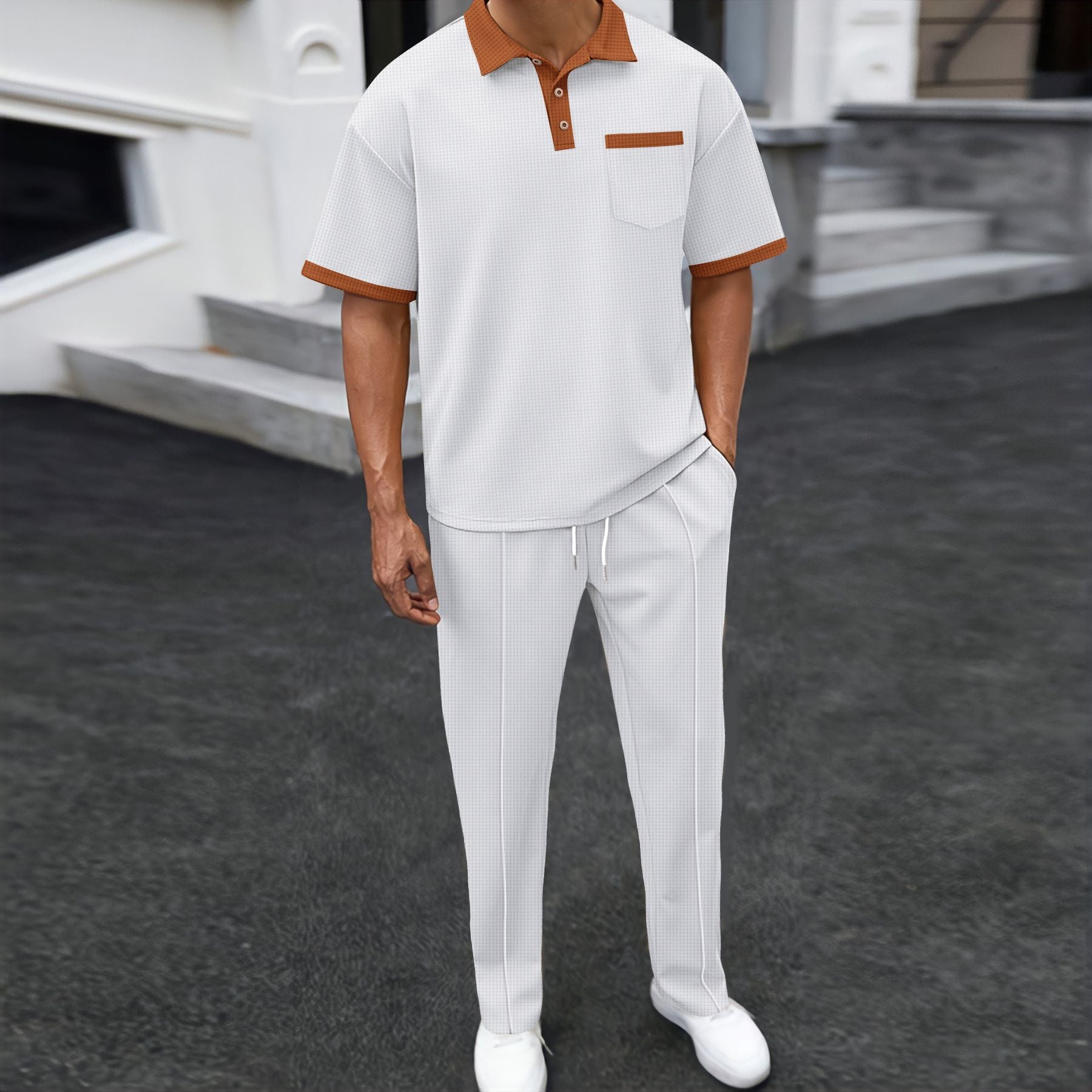 Herren Freizeitanzug mit atmungsaktiver Oberfläche und eleganter Knopfleiste R&B