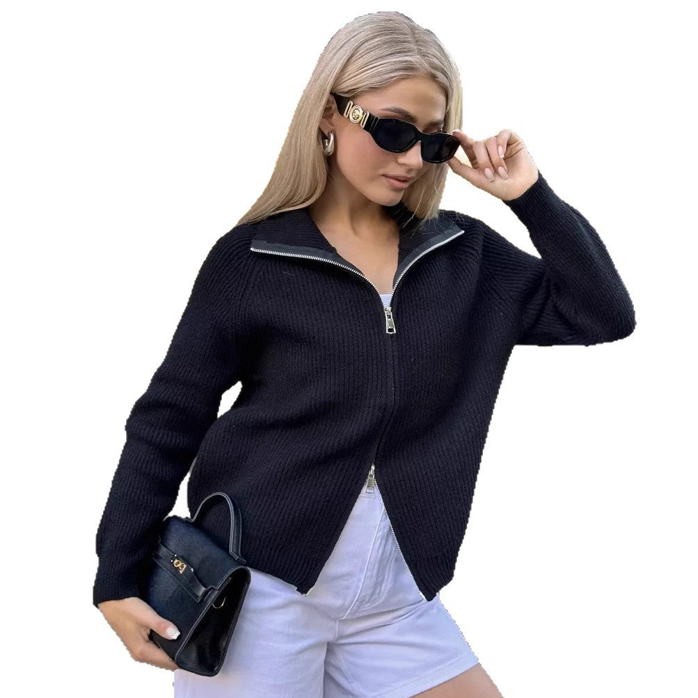 Damen Pullover mit hochschließendem Reißverschluss und strukturiertem Maschenmuster R&B