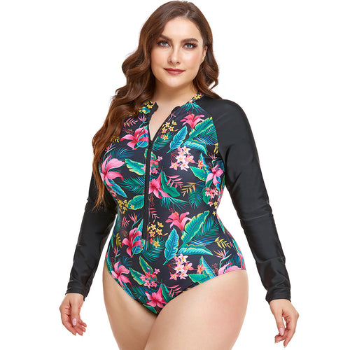 Damen Sportlicher Langarm-Schwimmanzug mit floralem Design R&B
