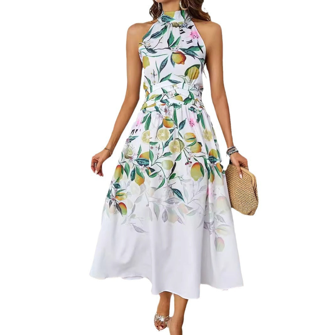 Damen Midi-Kleid mit floralem Muster und elegantem Halterneck R&B