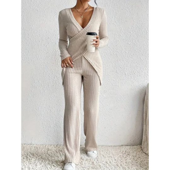 Damen elegantes lässiges Strickanzug Set R&B