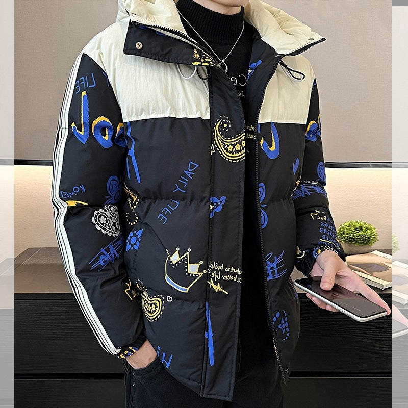 Herren modische und warme Steppjacke mit verstellbarer Kapuze R&B