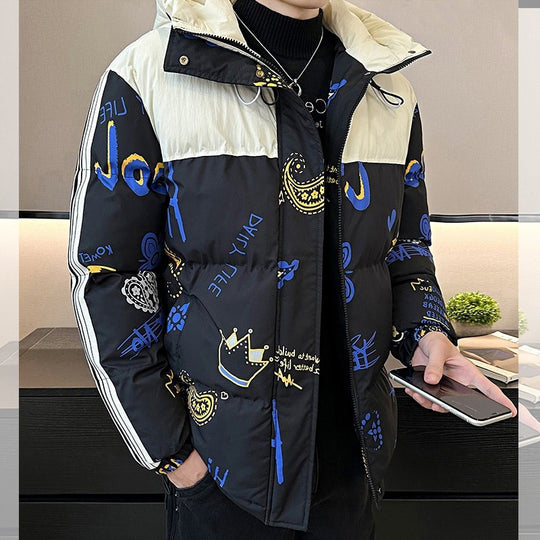Herren modische und warme Steppjacke mit verstellbarer Kapuze R&B