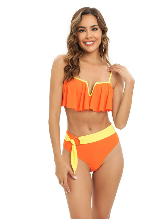 Damen Bikini-Set mit modischer Rüsche und elegantem Gürtel R&B