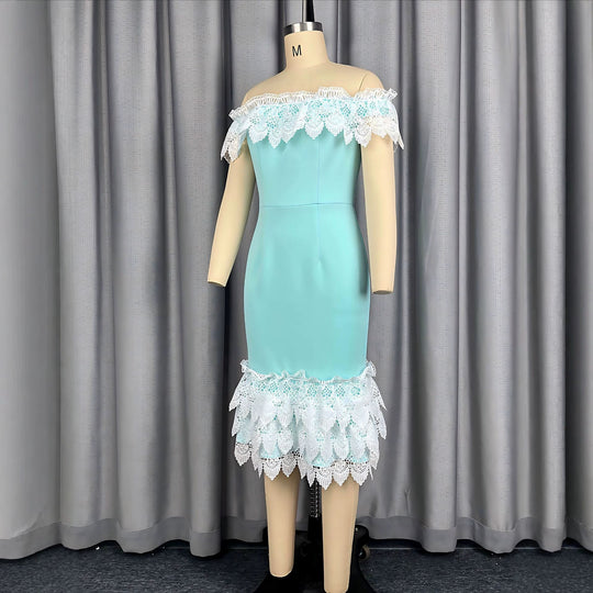 Damen figurbetontes Kleid mit Rüschenabschluss R&B