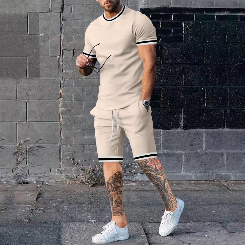 Herren Sportliches Kurzarm-Set mit kontrastierenden Streifen R&B