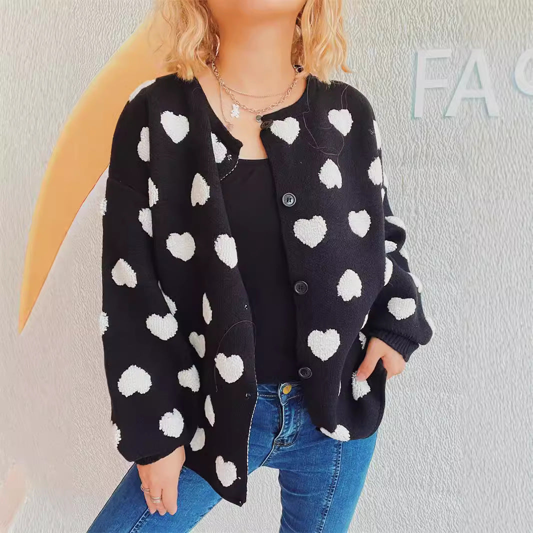 Damen Strickjacke mit Herzen-Muster und lässigem Schnitt R&B