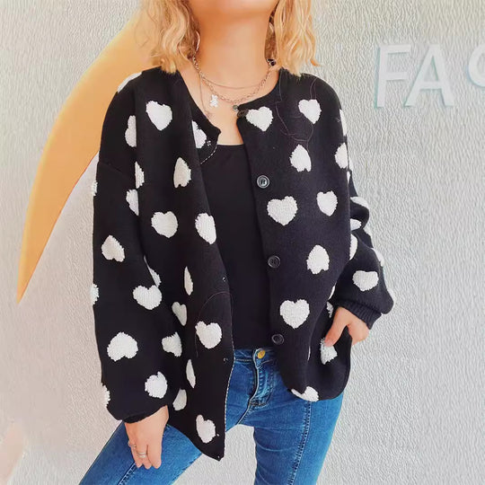 Damen Strickjacke mit Herzen-Muster und lässigem Schnitt R&B
