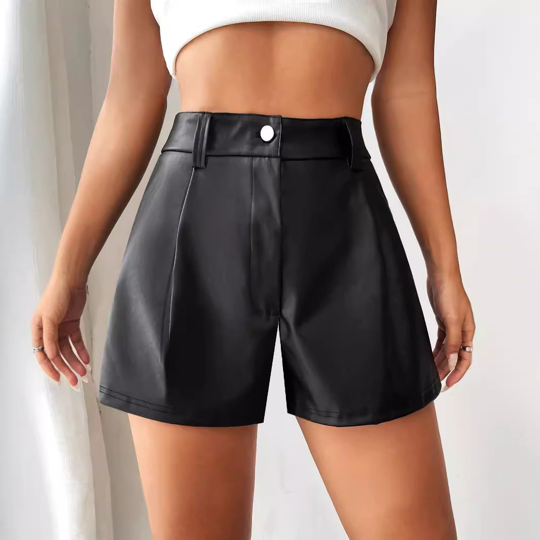 Damen Hochtaillierte Kunstleder-Shorts mit schickem Schnitt und dekorativen Falten R&B