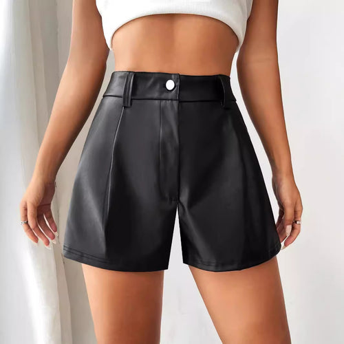 Damen Hochtaillierte Kunstleder-Shorts mit schickem Schnitt und dekorativen Falten R&B