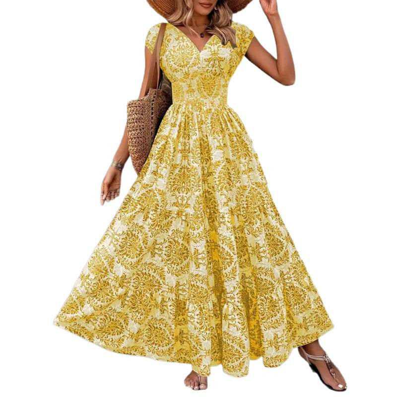 Damen Maxikleid mit nostalgischem Blumenmuster und voluminösem Rock R&B