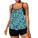Damen Tankini-Set mit modischem Leopardenmuster und fließendem Oberteil R&B