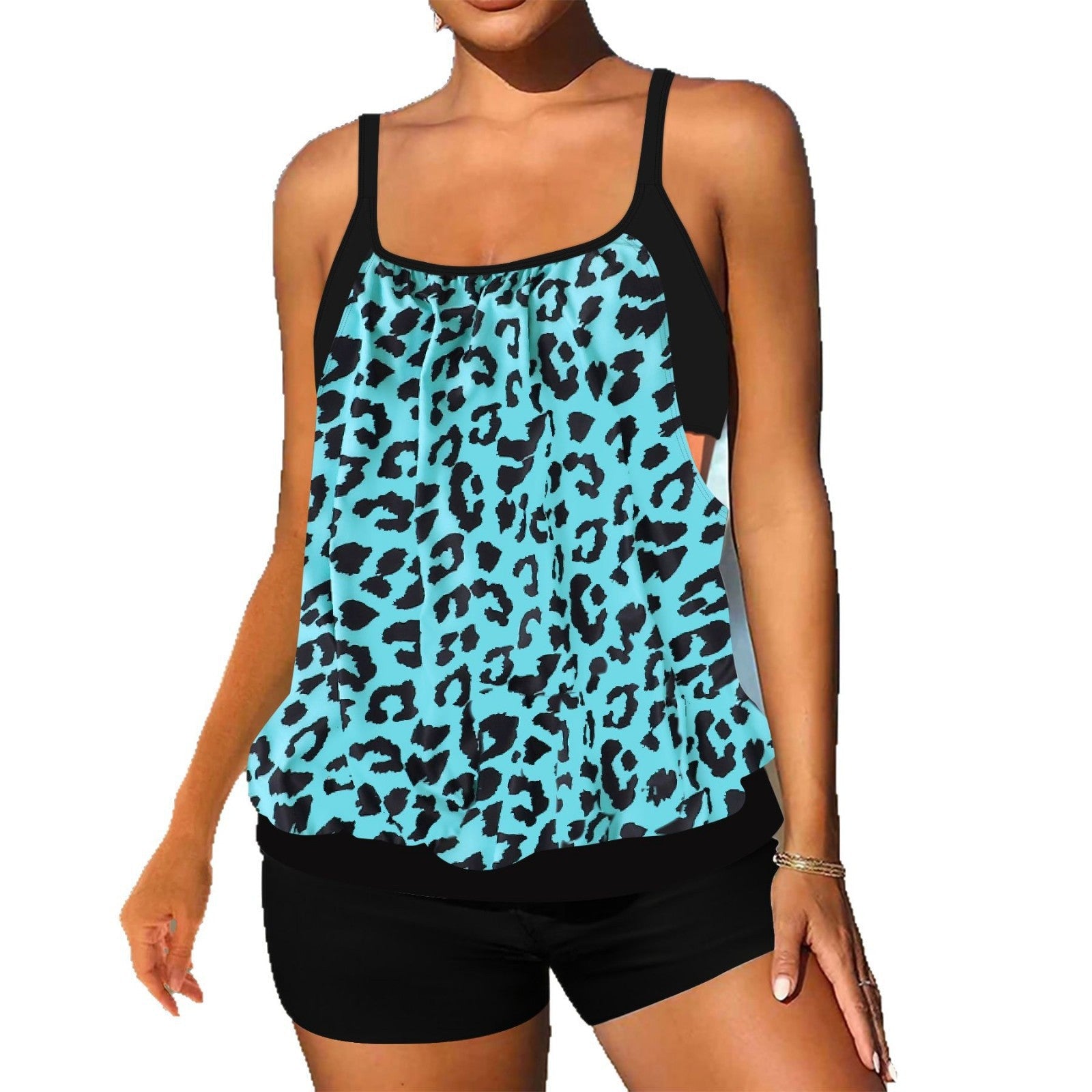 Damen Tankini-Set mit modischem Leopardenmuster und fließendem Oberteil R&B