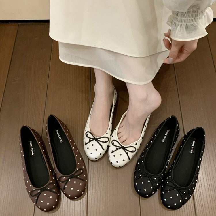 Damen Ballerinas mit Punkten und verspieltem Schleifen-Detail EB