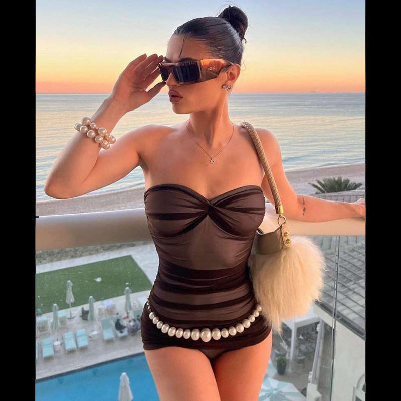 Damen Bandeau-Badeanzug mit raffinierter Raffung und figurformendem Design R&B