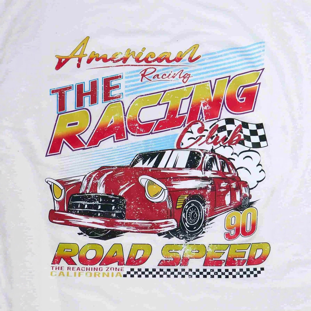 Damen T-Shirt mit künstlerischem Retro-Rennsport-Motiv und bequemer Passform R&B