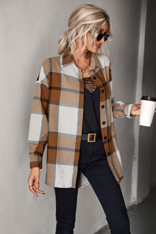Damen Hemdenjacke im karierten Design mit großen Taschen und komfortablem Schnitt R&B