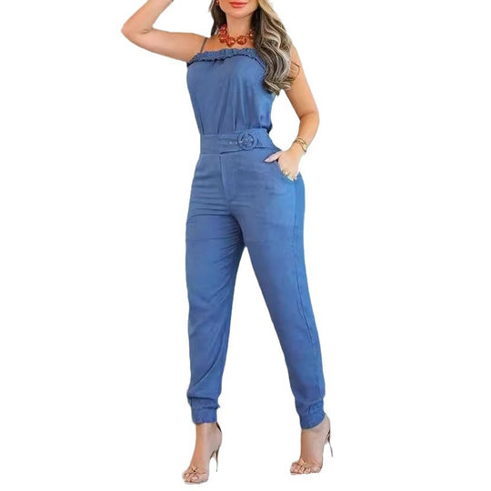 Damen lässiger Jumpsuit mit Rüschendetails und verstellbarem Taillengürtel R&B