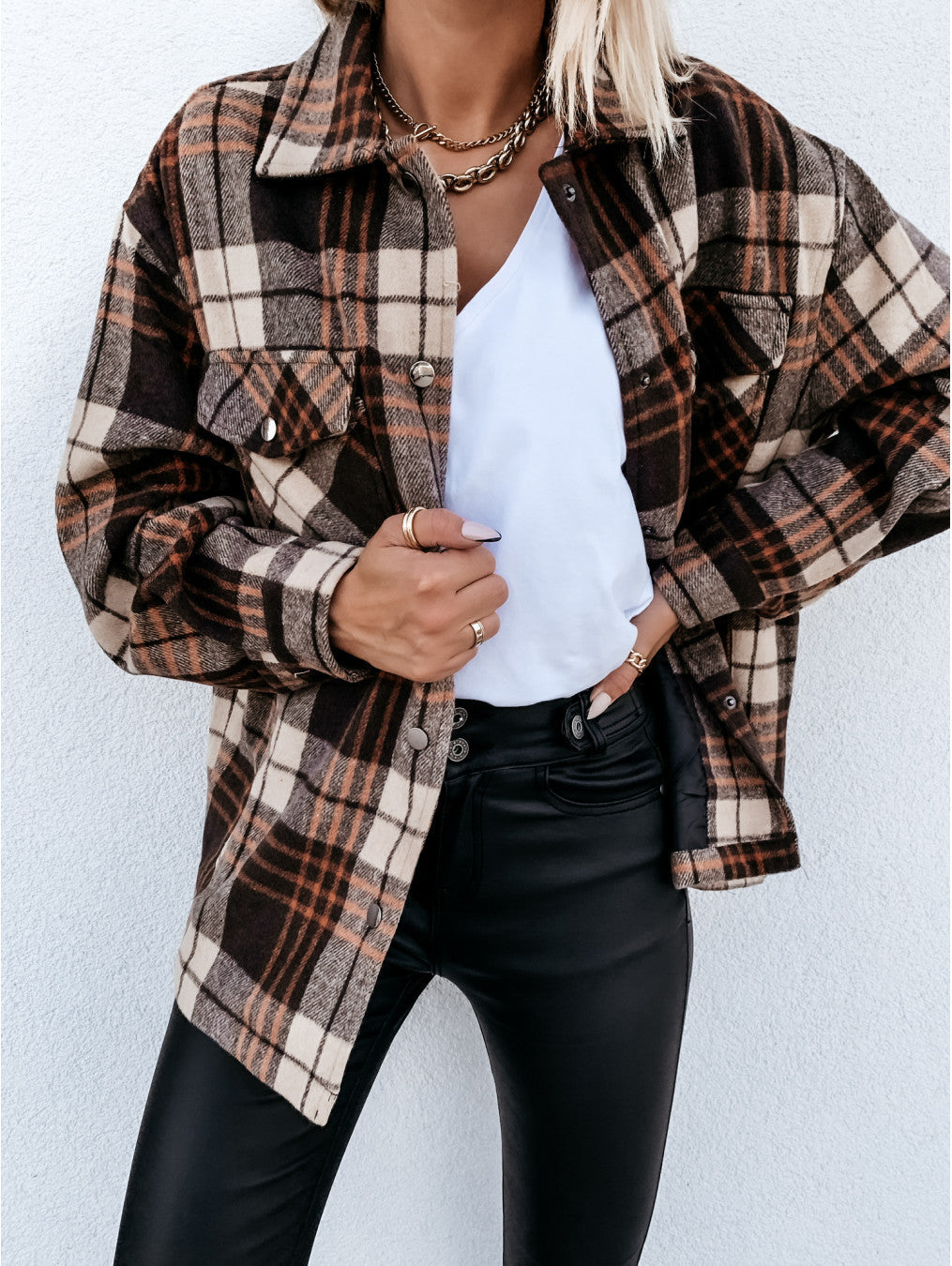 Damen Karierte Overshirtjacke im flauschigen Stoff R&B