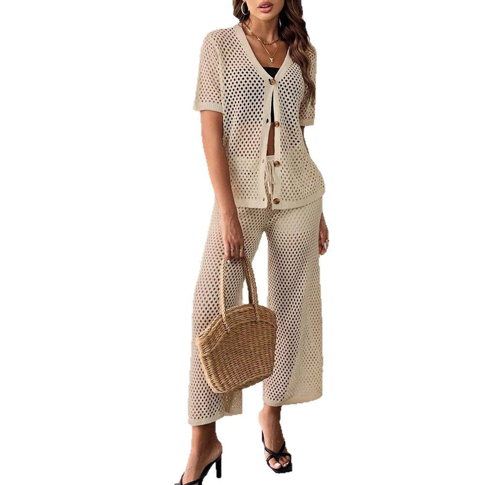 Damen luftiges Netz-Set mit knöpfbarem Cardigan R&B