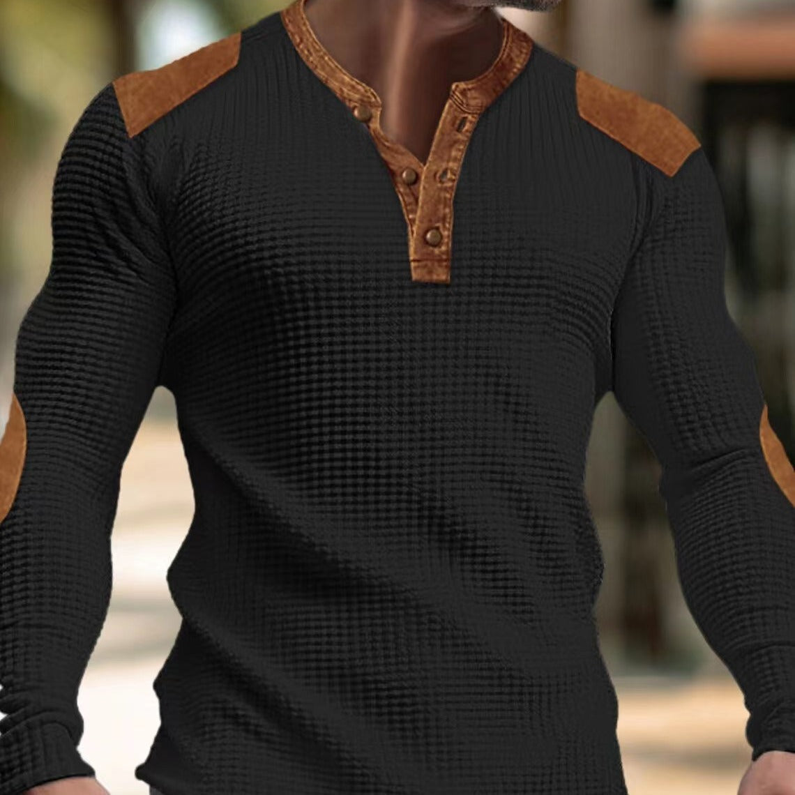 Herren Langarm-Henley-Shirt mit strukturiertem GewR&Be und Kontrastdetails R&B