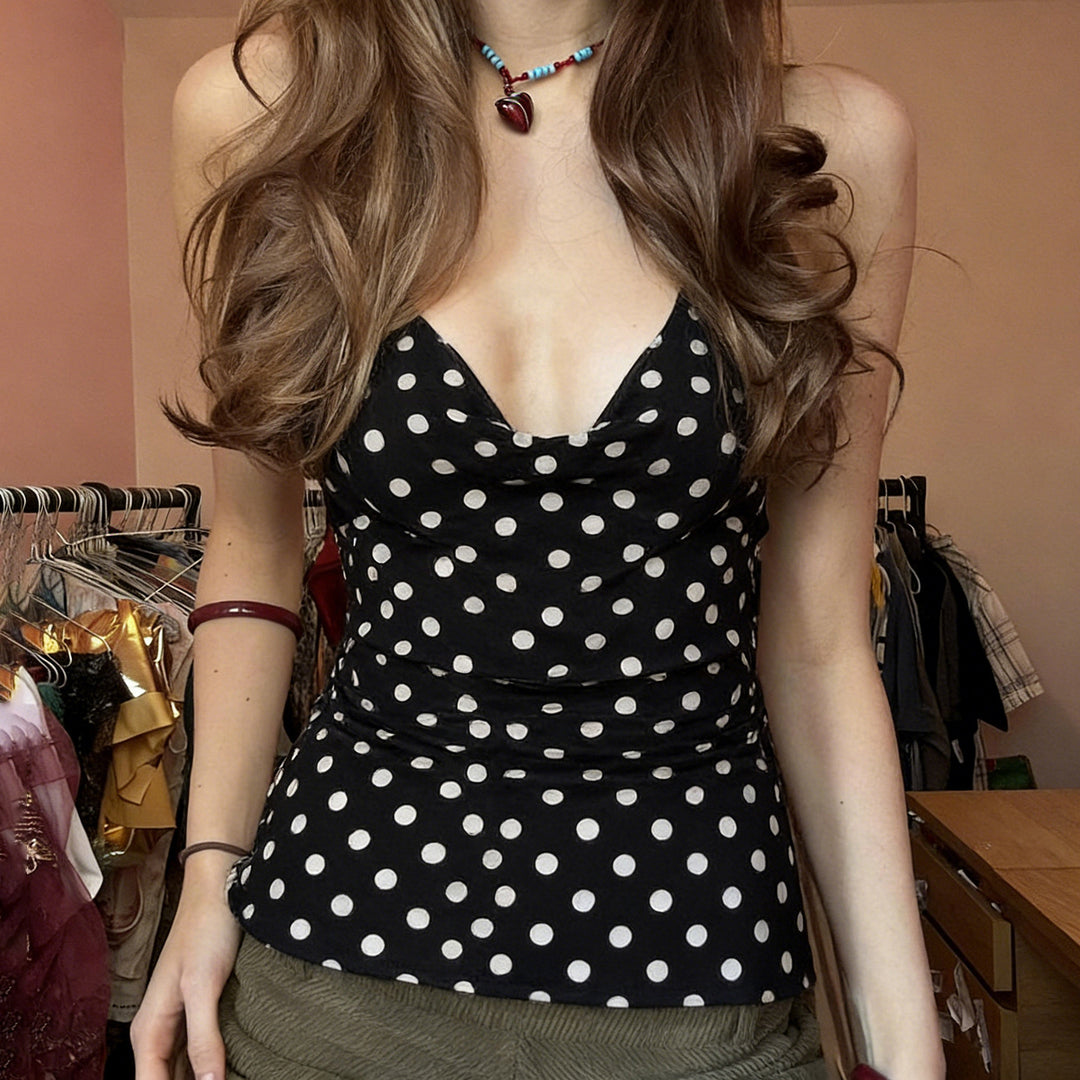 Damen Freizeit Top mit verspieltem Polka-Dots-Muster und modernem V-Ausschnitt R&B