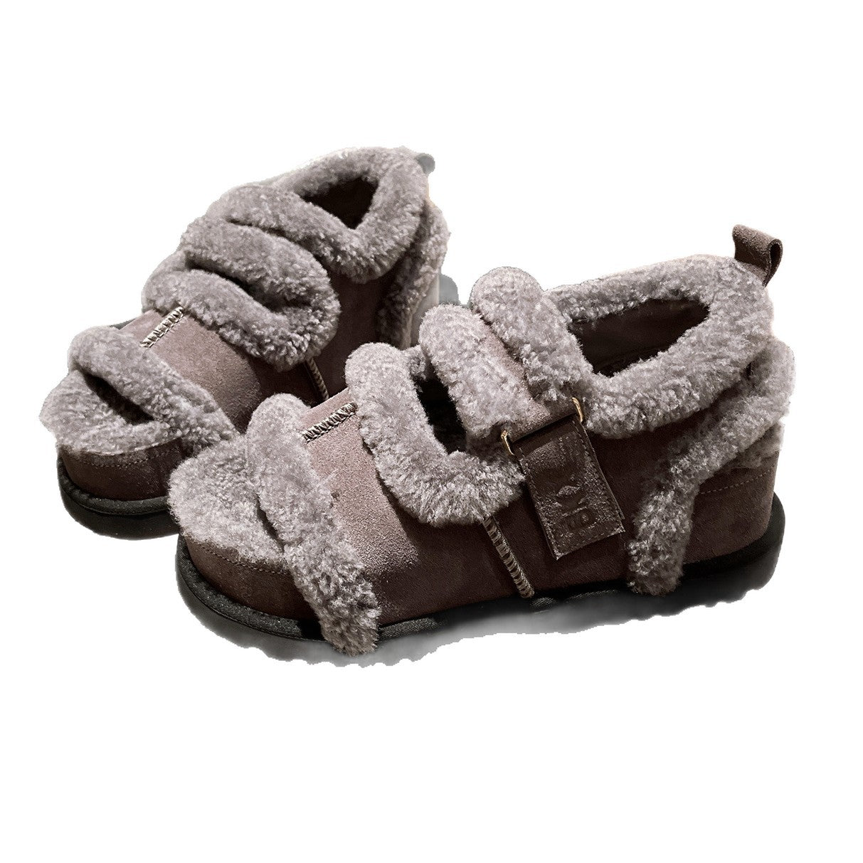 Damen Flauschige Hausschuhe mit verstellbarem Riemen und warmem Innenfutter R&B