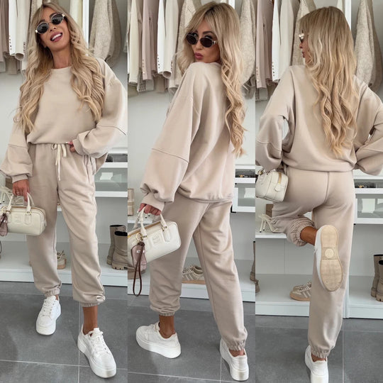 Damen lässiges Fleece-Set mit elastischen Bündchen und modischem Schnitt R&B
