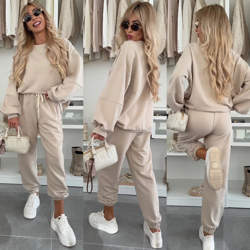 Damen lässiges Fleece-Set mit elastischen Bündchen und modischem Schnitt R&B