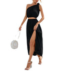 Damen Maxikleid mit einseitigem Träger und hohem Schlitz R&B
