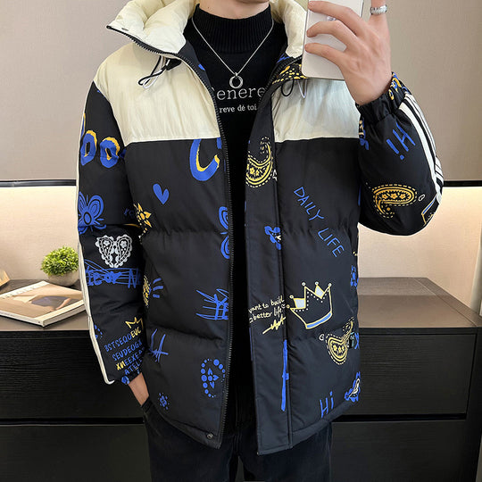 Herren modische und warme Steppjacke mit verstellbarer Kapuze R&B