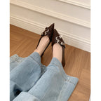 Damen elegante spitze Ballerinas mit modischem Riemen