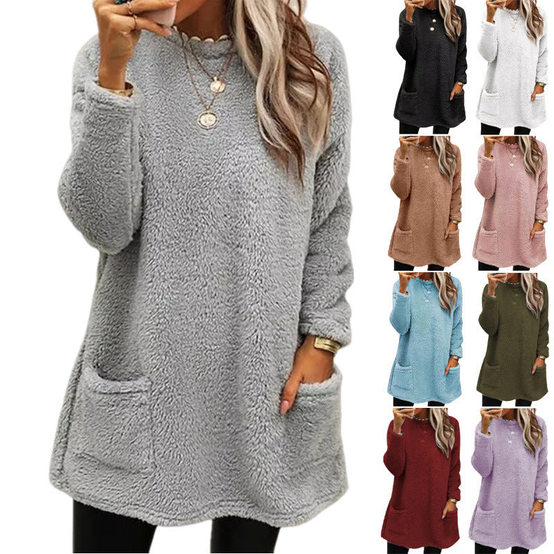 Damen Kuscheliger Fleece-Pullover mit weitem Schnitt und praktischen Taschen R&B