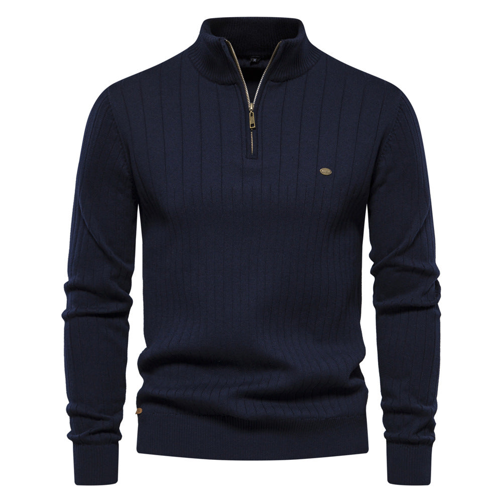 Herren Pullover mit eleganter Rippstruktur und halbem Reißverschluss