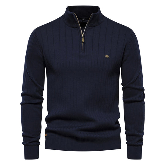 Herren Pullover mit eleganter Rippstruktur und halbem Reißverschluss R&B
