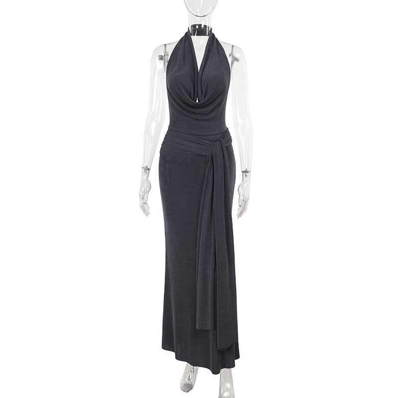 Damen elegantes Wickelkleid mit tiefem V-Ausschnitt und fließendem Schnitt R&B