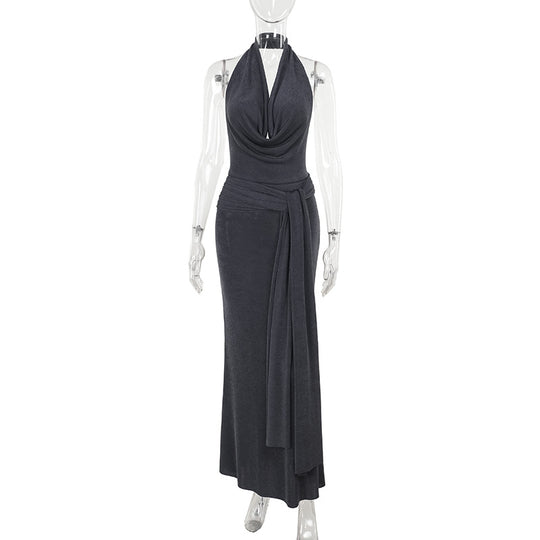 Damen elegantes Wickelkleid mit tiefem V-Ausschnitt und fließendem Schnitt R&B
