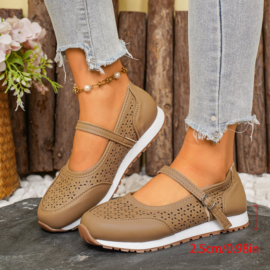Damen atmungsaktive und elegante Ballerinas mit dekorativem Lochmuster R&B