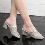 Damen Glamouröse Mules mit funkelndem Glitzer und elegantem Design R&B