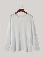 Damen nan locker fallendes Langarm-Feinstrickshirt mit feinem Rippenmuster und Rundhalsausschnitt R&B