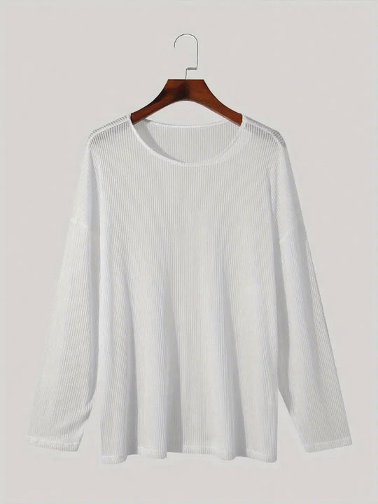 Damen nan locker fallendes Langarm-Feinstrickshirt mit feinem Rippenmuster und Rundhalsausschnitt R&B