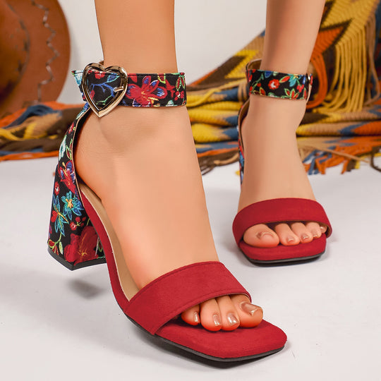 Damen Glamouröse Sandalen mit floralem Design und eleganter Herzschnalle R&B