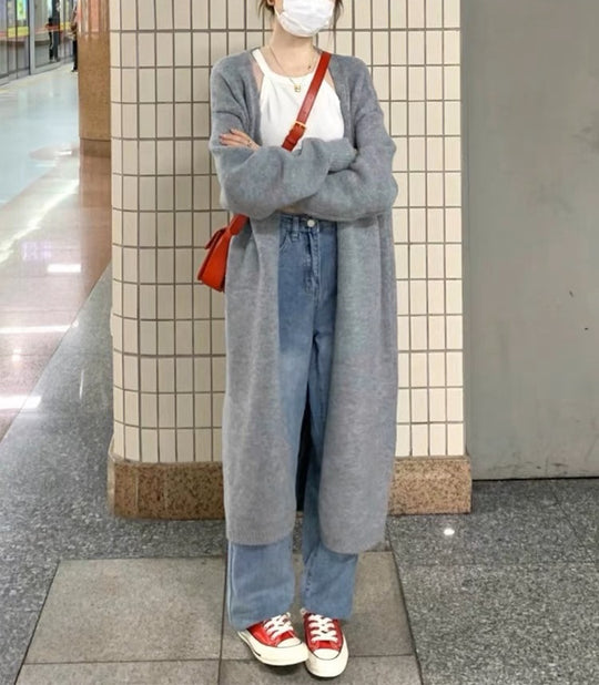 Damen langärmliger Strickcardigan aus weichem Material mit offenen Kanten R&B
