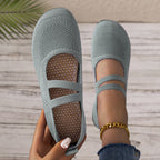 Damen bequeme Ballerinas mit elastischen Riemen und atmungsaktiver Mesh-Oberfläche