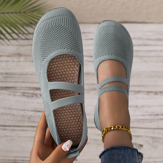 Damen bequeme Ballerinas mit elastischen Riemen und atmungsaktiver Mesh-Oberfläche R&B
