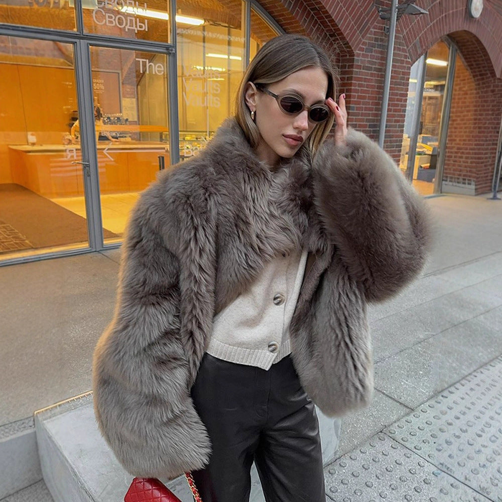 Damen luxuriöse Kunstfelljacke mit voluminösen Ärmeln R&B