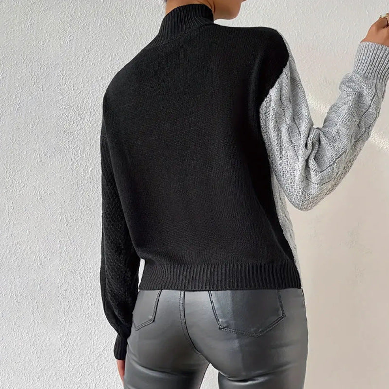 Damen modischer Strickpullover mit asymmetrischem Zopfdesign und hohen Kragen R&B