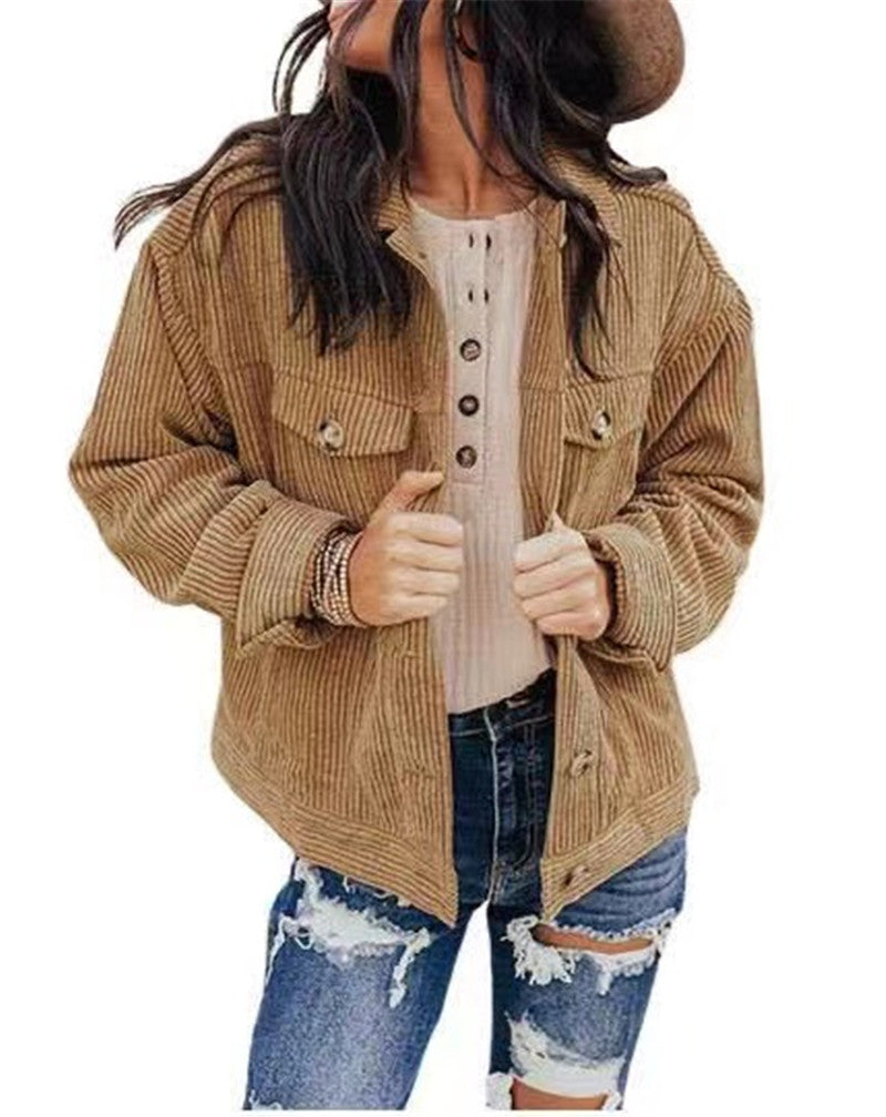 Damen lässige Kordjacke im Oversized-Schnitt mit Knopfdetails R&B