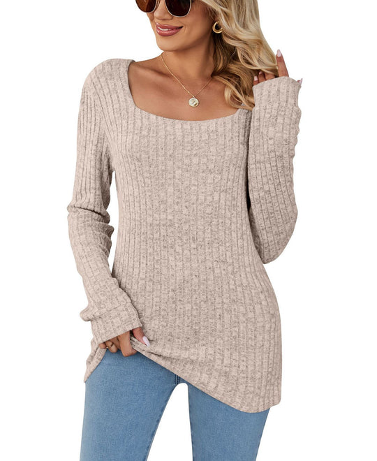 Damen lässiger Strickpullover mit weitem Schnitt und modernem Rippenmuster R&B